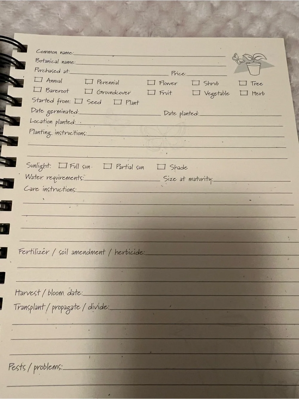Gardening Journal Spiral Notebook – Garden Planner & Plant Record Book – Unused